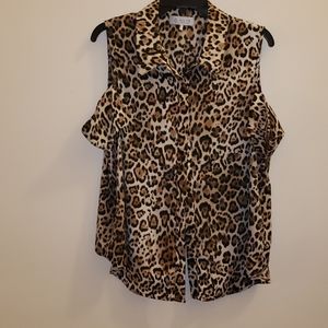 🐆 WAYF Cold Shoulder Leopard Print Top Shirt Size XL